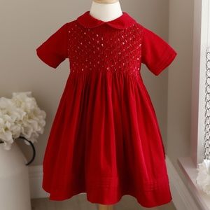 Girls Red Smocked Dress Size 2T Embroidery Short Sleeve Portraits Parties